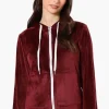 Mikk Hooded Velour Plush Pajama Top - Burgundy