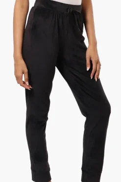 Mikk Tie Waist Velour Plush Pajama Pants - Black