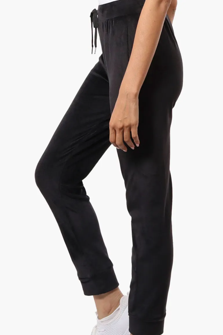 Mikk Tie Waist Velour Plush Pajama Pants - Black