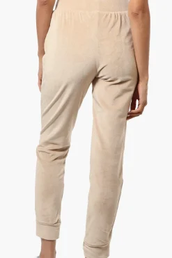 Mikk Tie Waist Velour Plush Pajama Pants - Beige