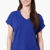 Runaway Bay Sport Cuffed Sleeve V-Neck Tee - Blue