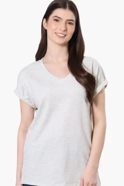 Runaway Bay Sport Cuffed Sleeve V-Neck Tee - Grey