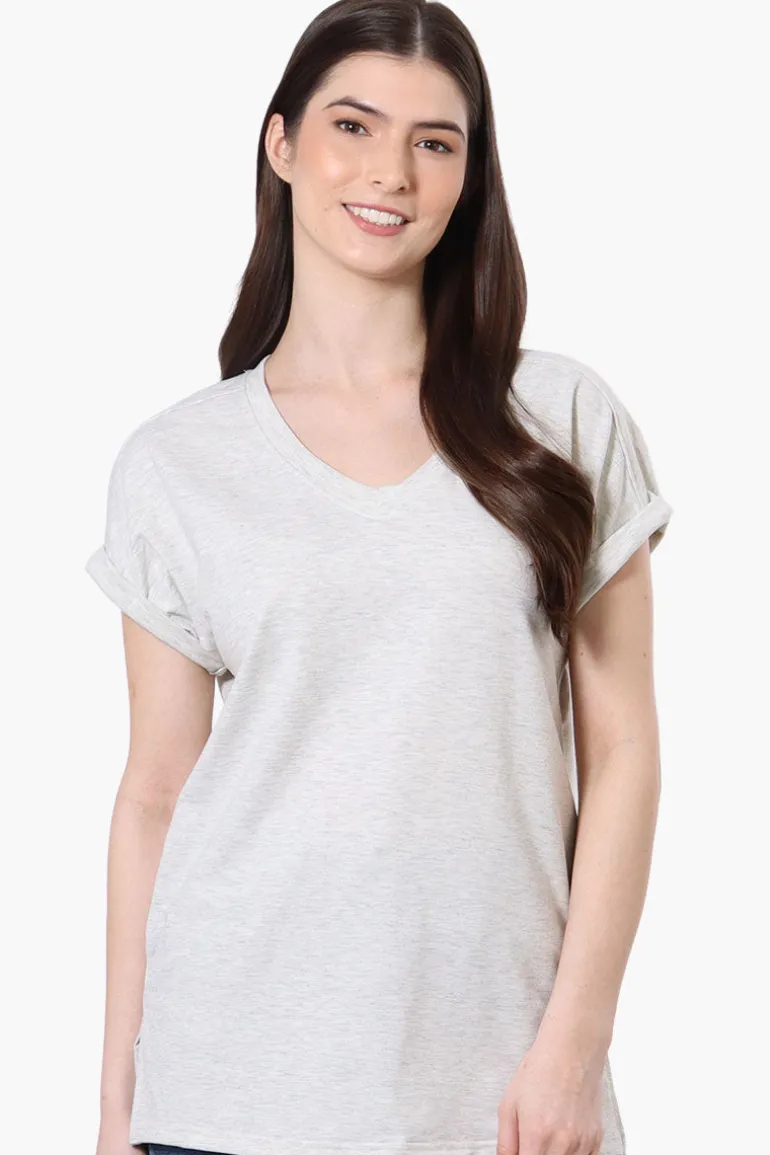Runaway Bay Sport Cuffed Sleeve V-Neck Tee - Grey
