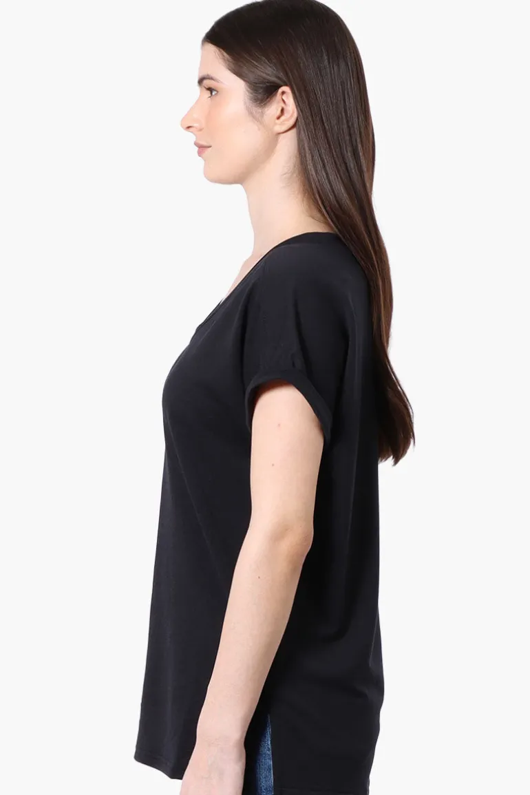 Runaway Bay Sport Cuffed Sleeve V-Neck Tee - Black