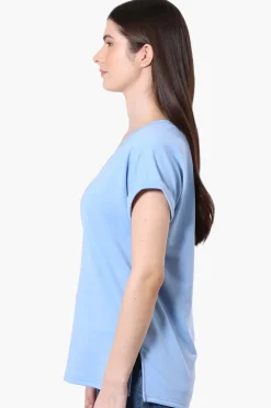 Runaway Bay Sport Cuffed Sleeve V-Neck Tee - Blue