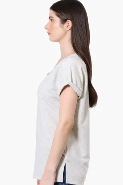 Runaway Bay Sport Cuffed Sleeve V-Neck Tee - Grey