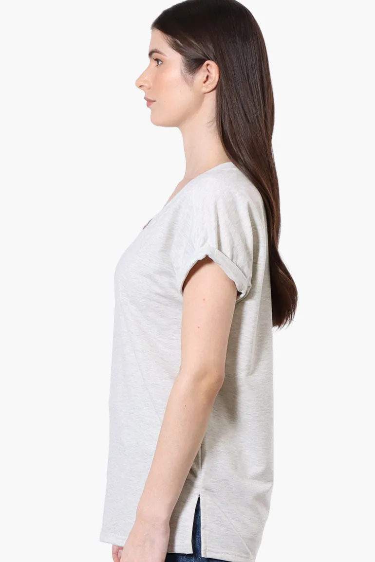 Runaway Bay Sport Cuffed Sleeve V-Neck Tee - Grey