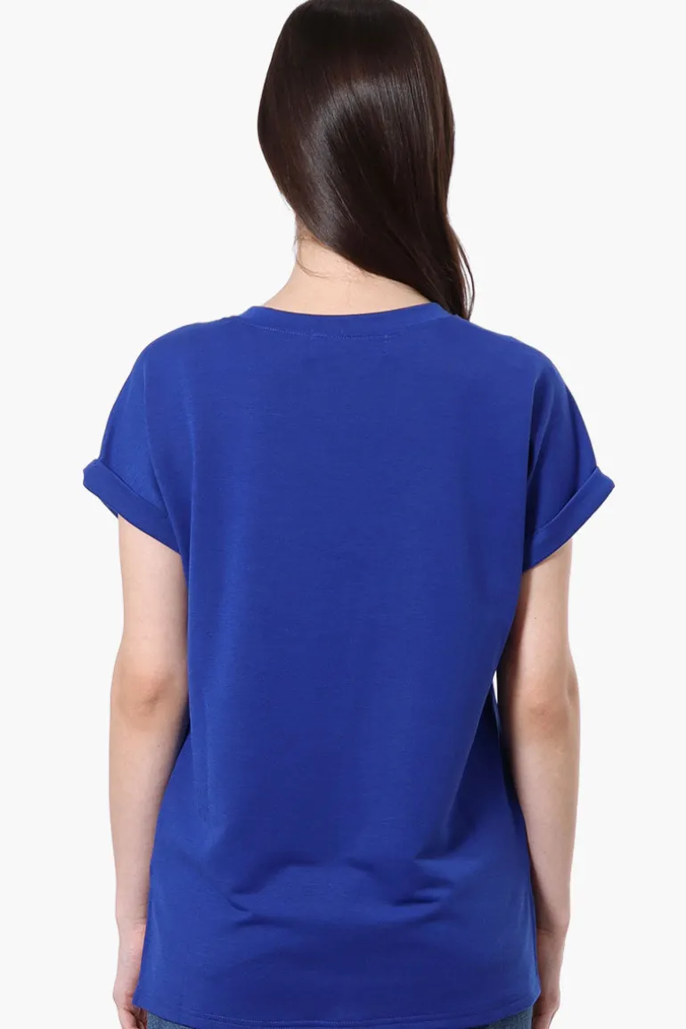 Runaway Bay Sport Cuffed Sleeve V-Neck Tee - Blue