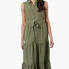 Stylexchange Belted Tiered Front Button Maxi Dress - Olive