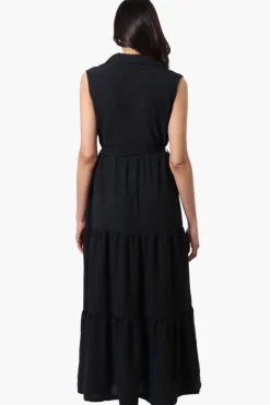 Stylexchange Belted Tiered Front Button Maxi Dress - Black