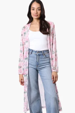 Stylexchange Floral Long Sleeve Sheer Duster Cardigan - Pink