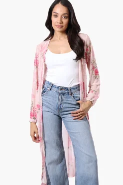 Stylexchange Floral Long Sleeve Sheer Duster Cardigan - Pink