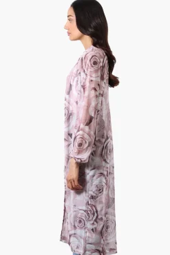 Stylexchange Floral Long Sleeve Sheer Duster Cardigan - Pink