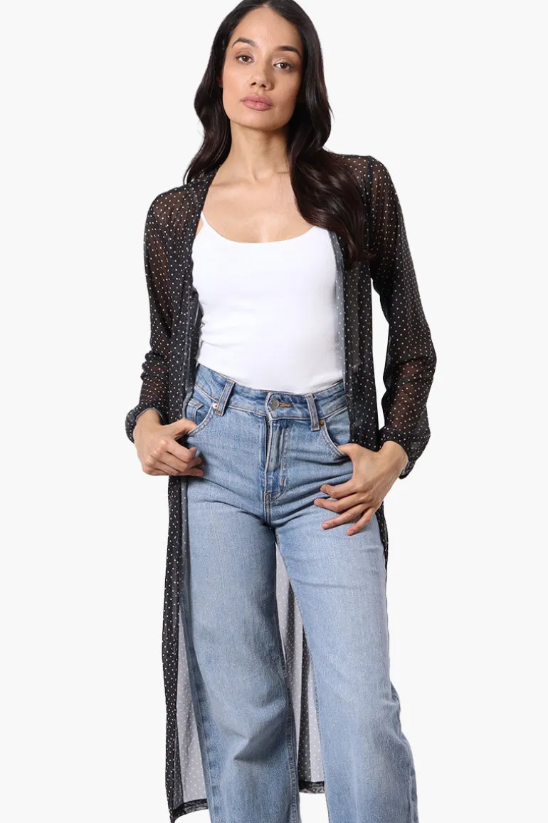 Stylexchange Polka Dot Long Sleeve Sheer Duster Cardigan - Black