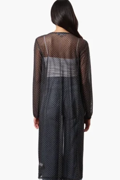 Stylexchange Polka Dot Long Sleeve Sheer Duster Cardigan - Black