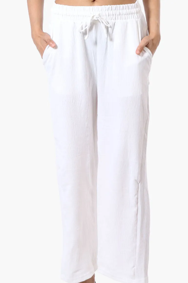 Stylexchange Tie Waist Wide Leg Crinkled Pants - White