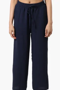 Stylexchange Tie Waist Wide Leg Crinkled Pants - Navy