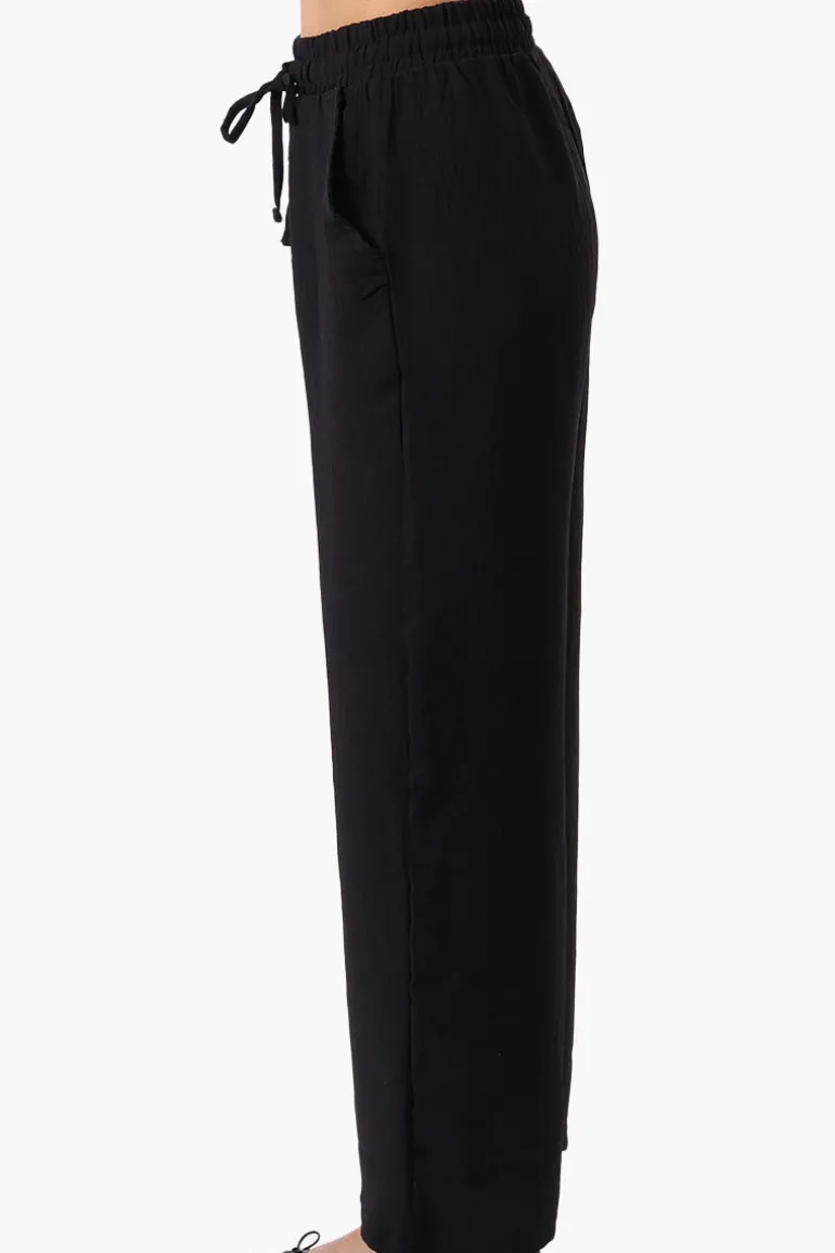 Stylexchange Tie Waist Wide Leg Crinkled Pants - Black