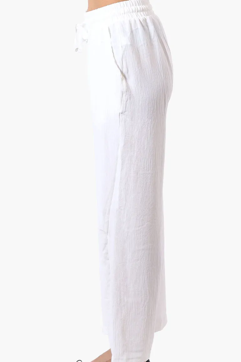 Stylexchange Tie Waist Wide Leg Crinkled Pants - White