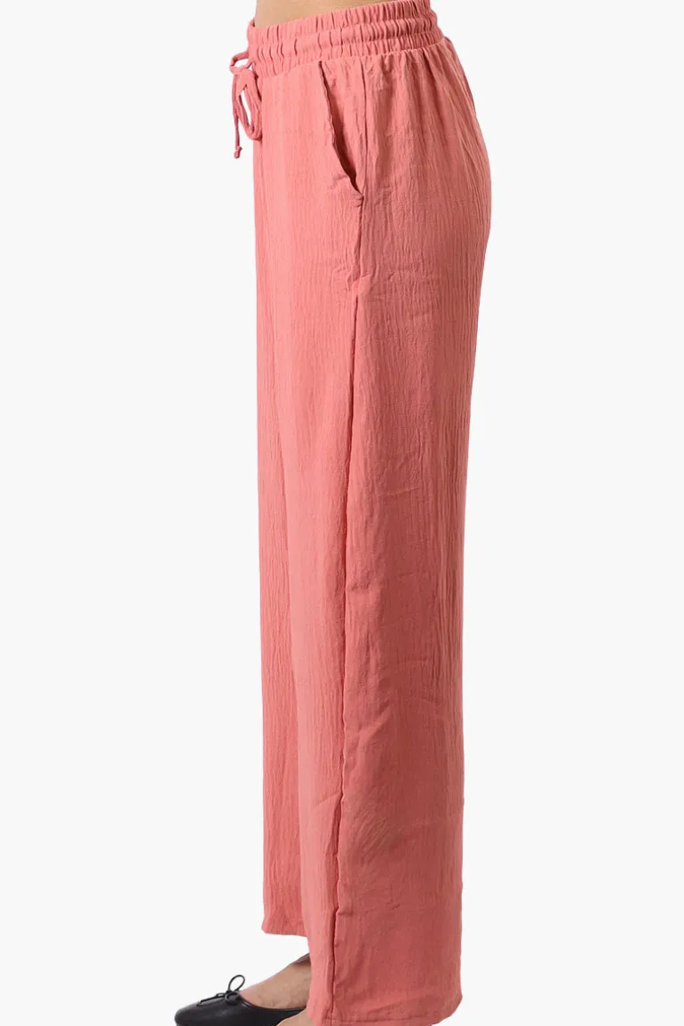 Stylexchange Tie Waist Wide Leg Crinkled Pants - Coral