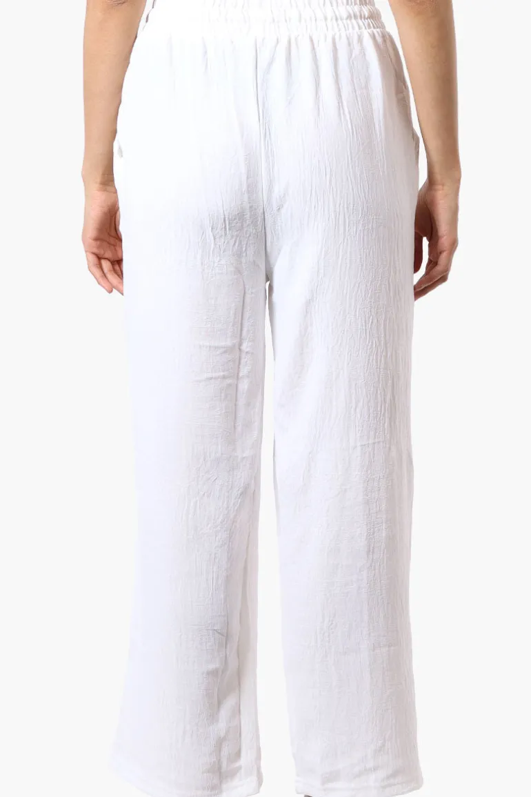 Stylexchange Tie Waist Wide Leg Crinkled Pants - White