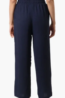 Stylexchange Tie Waist Wide Leg Crinkled Pants - Navy