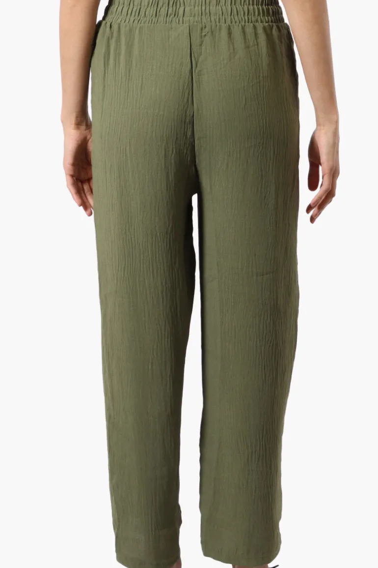 Stylexchange Tie Waist Wide Leg Crinkled Pants - Olive