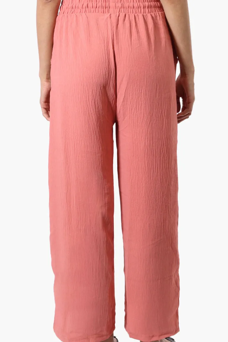 Stylexchange Tie Waist Wide Leg Crinkled Pants - Coral