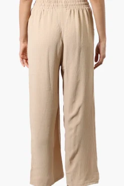 Stylexchange Tie Waist Wide Leg Crinkled Pants - Beige