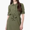 Stylexchange Vintage Belted Roll Up Sleeve Day Dress - Olive