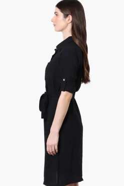 Stylexchange Vintage Belted Roll Up Sleeve Day Dress - Black