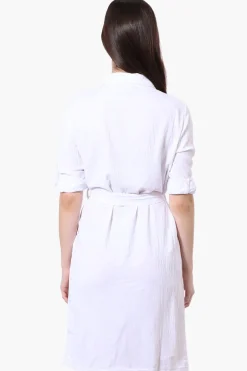 Stylexchange Vintage Belted Roll Up Sleeve Day Dress - White