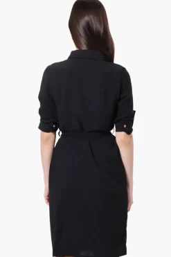 Stylexchange Vintage Belted Roll Up Sleeve Day Dress - Black