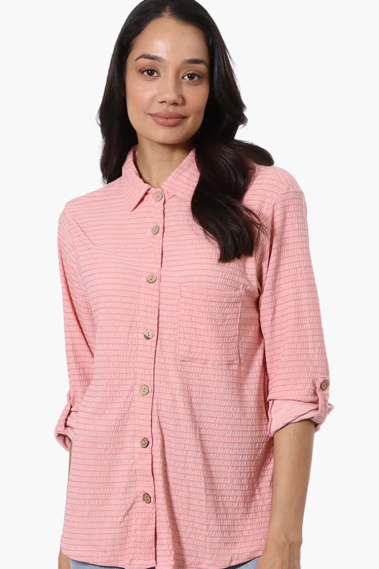 Stylexchange Vintage Button Down Roll Up Sleeve Shirt - Pink