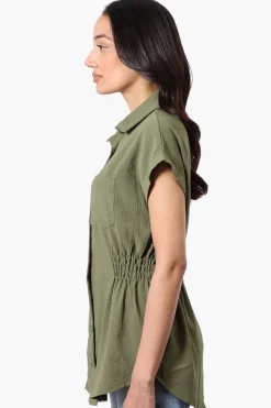 Stylexchange Vintage Cinched Waist Button Down Shirt - Olive