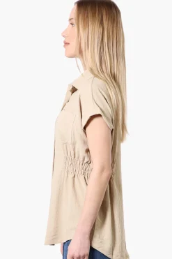 Stylexchange Vintage Cinched Waist Button Down Shirt - Cream