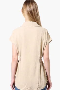 Stylexchange Vintage Cinched Waist Button Down Shirt - Cream