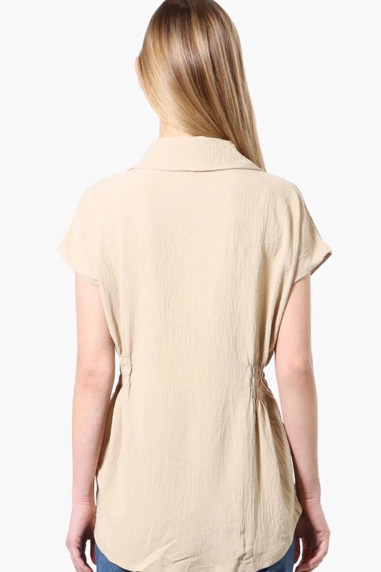Stylexchange Vintage Cinched Waist Button Down Shirt - Cream