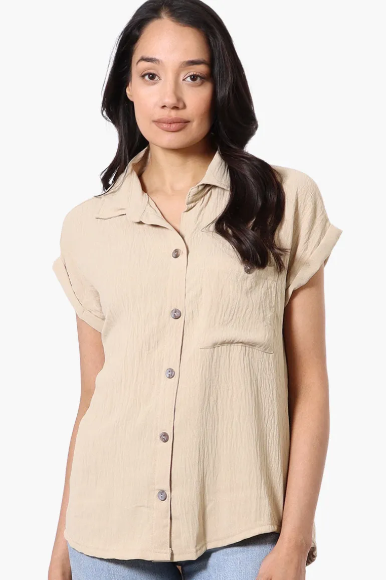 Stylexchange Vintage Short Sleeve Button Down Shirt - Cream