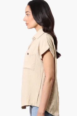 Stylexchange Vintage Short Sleeve Button Down Shirt - Cream