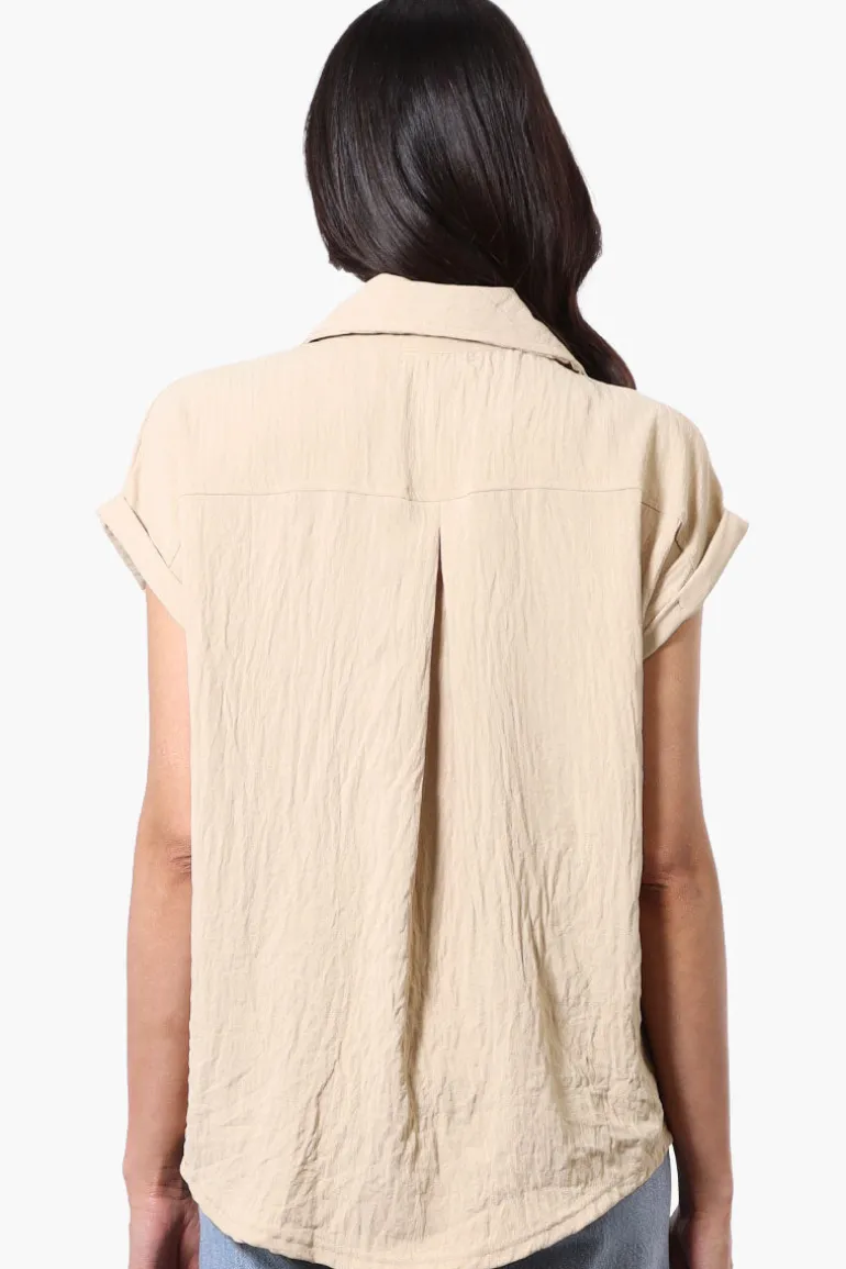 Stylexchange Vintage Short Sleeve Button Down Shirt - Cream