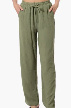 Stylexchange Vintage Solid Tie Waist Palazzo Pants - Olive