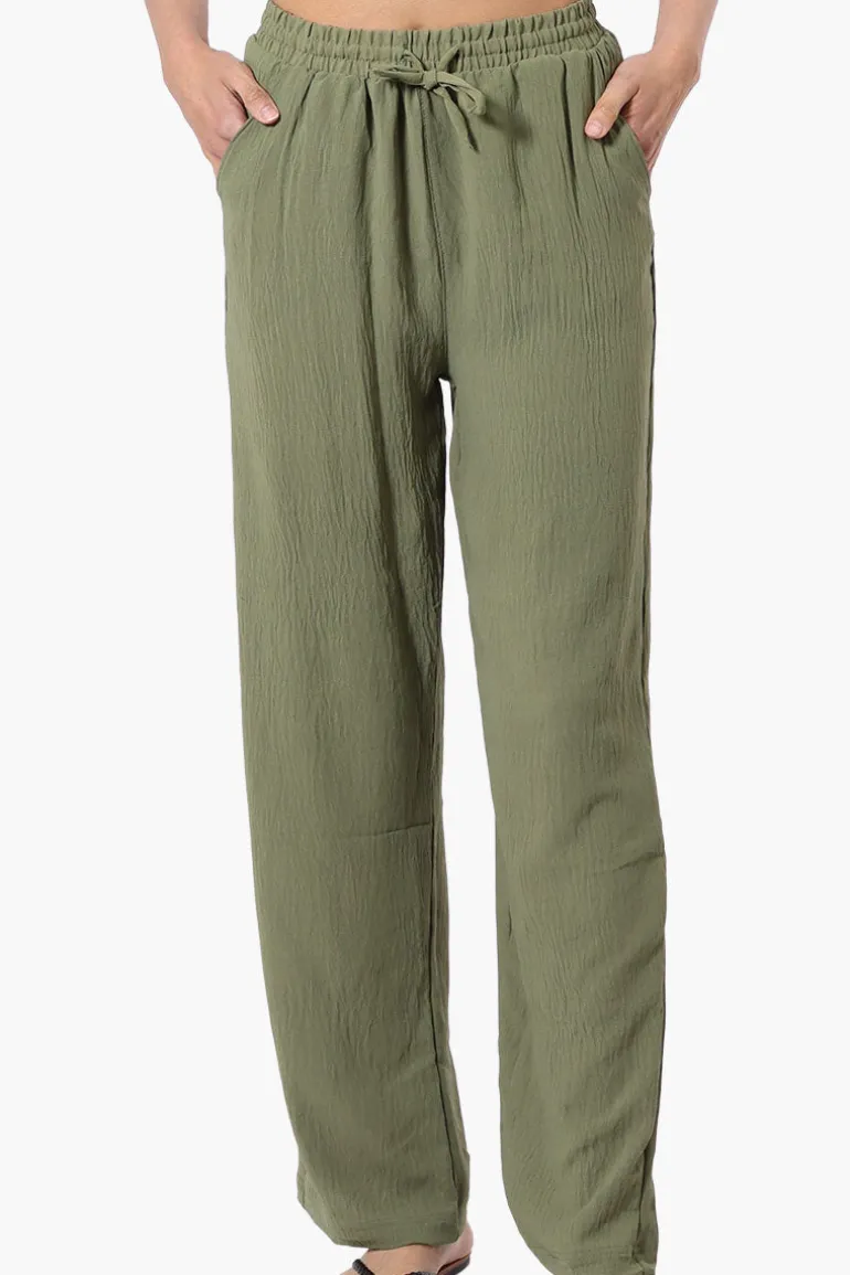 Stylexchange Vintage Solid Tie Waist Palazzo Pants - Olive