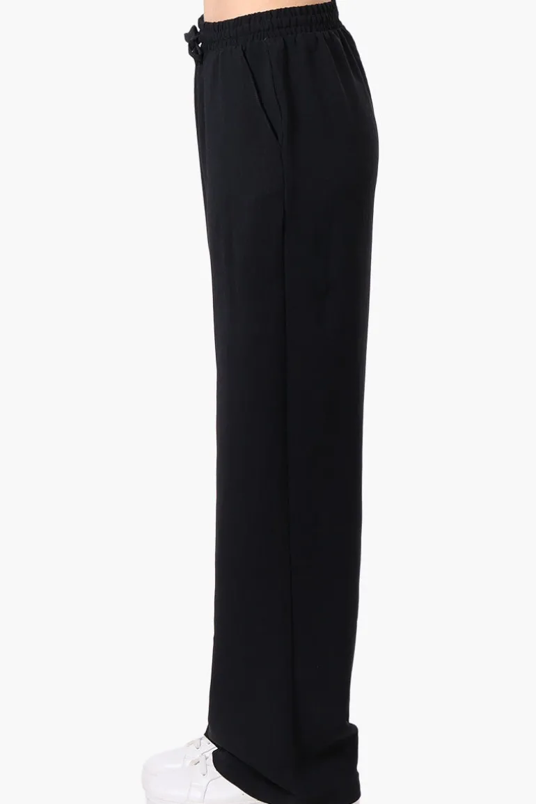 Stylexchange Vintage Solid Tie Waist Palazzo Pants - Black