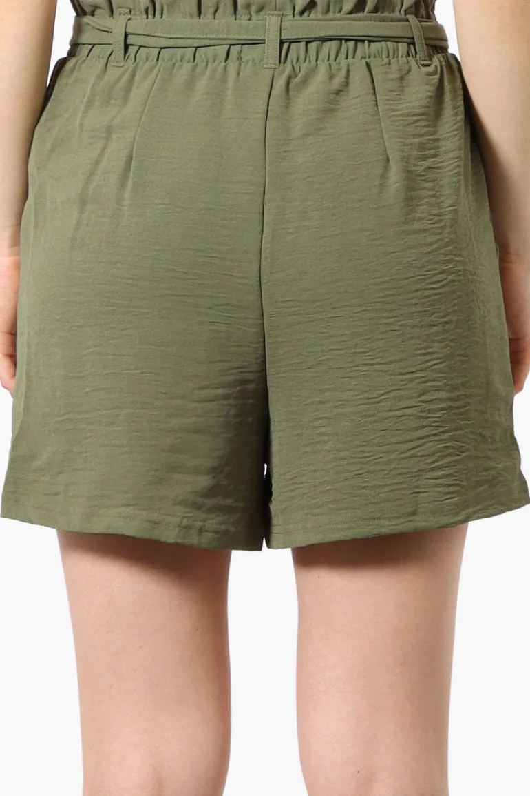 Stylexchange Vintage Solid Belted Shorts - Olive