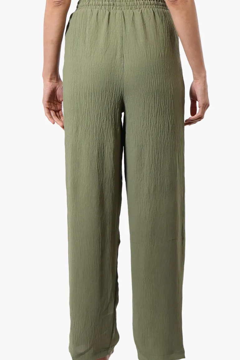 Stylexchange Vintage Solid Tie Waist Palazzo Pants - Olive