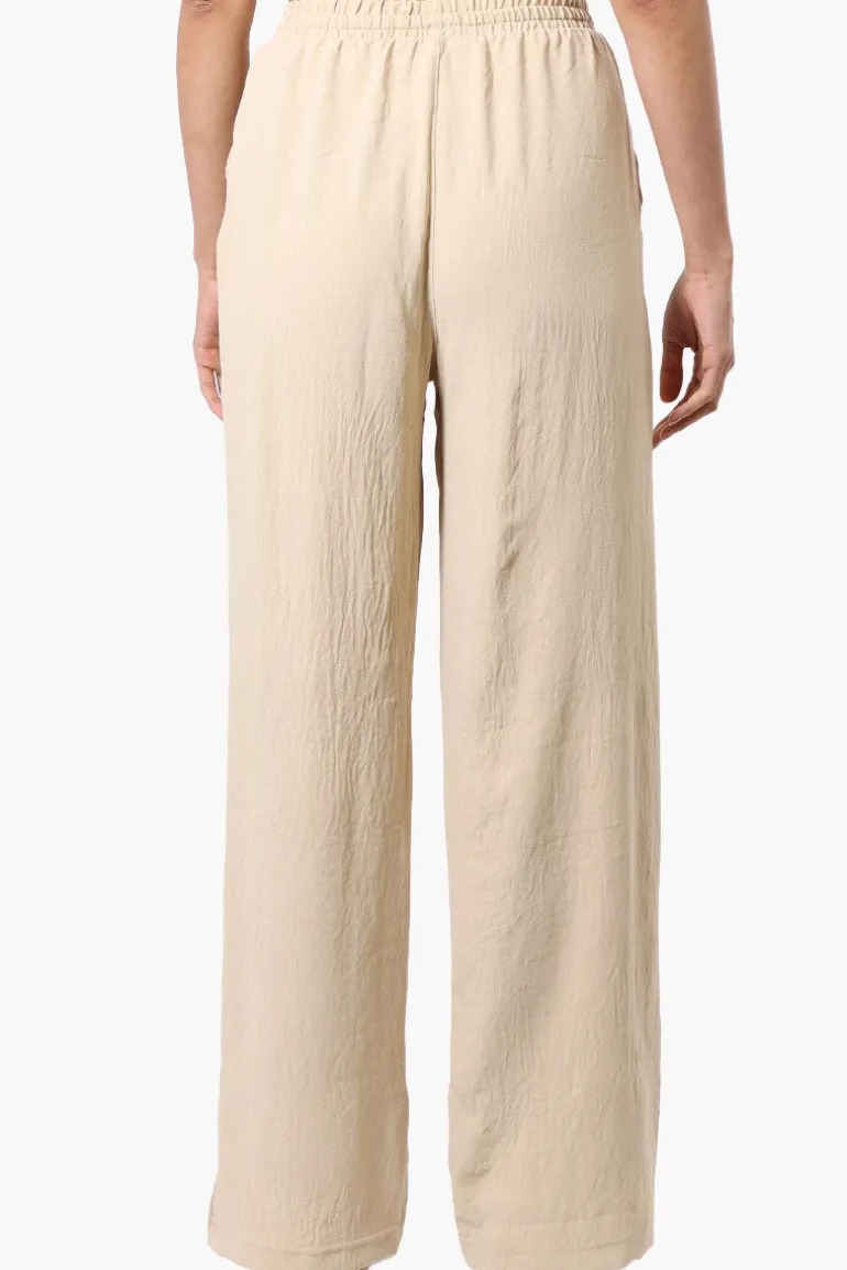 Stylexchange Vintage Solid Tie Waist Palazzo Pants - Cream