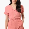 Urbanology Back Tie Button Up Romper - Pink