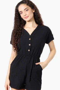 Urbanology Back Tie Button Up Romper - Black