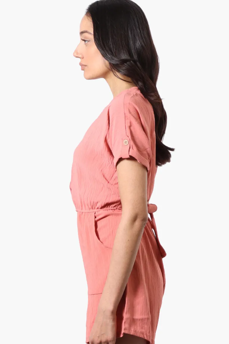 Urbanology Back Tie Button Up Romper - Pink